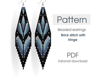 Brick stitch pattern. Beaded earrings with fringe. Floral pattern earrings DIY.  Flowers pattern.