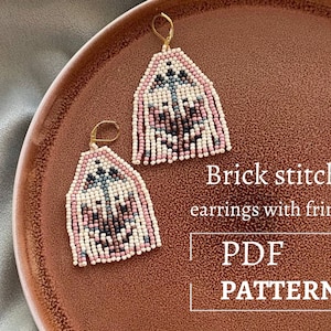 Earring pattern for beading - Brick stitch pattern for beaded fringe earrings - Native style inspired