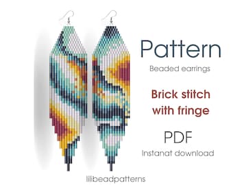 Fringe Earrings Brick Stitch Pattern, Sea Abstract Design (PDF Pattern)