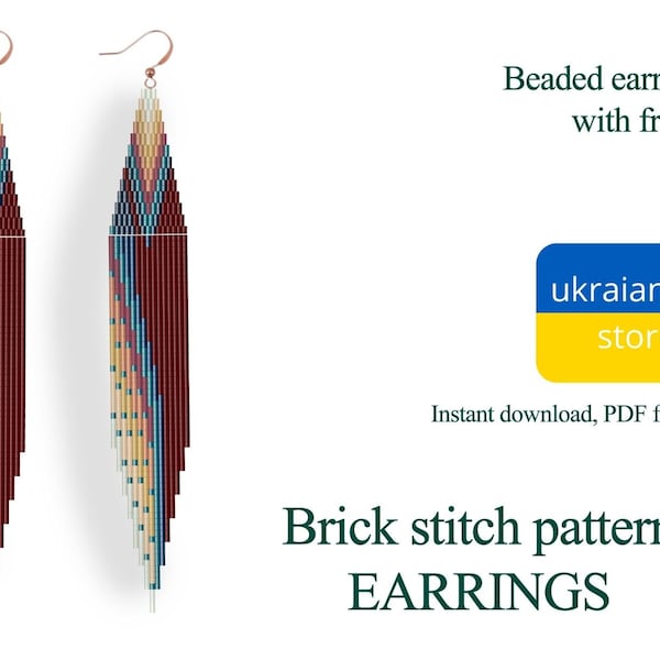 Beaded earrings PATTERN for brick stitch with fringe - Ukrainian seller\shop - Instant download