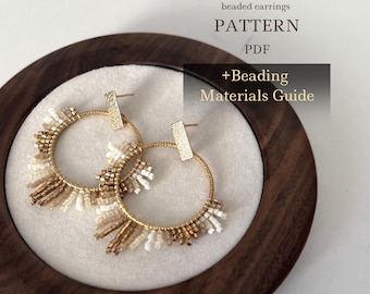 Shiny golg Beaded Hoops earrings PATTERN, material guide, earrings DIY, tutorial, PDF