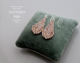 Rose gold teardrop bead earrings pdf PATTERN - brick sitch - easy beading