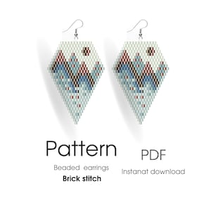 Può includere: Un modello digitale per orecchini a perline con un design a forma di montagna e sole. Il modello è per punto a mattoni ed è disponibile per il download immediato.