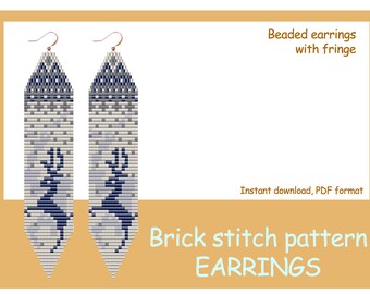 Beaded Christmas Deer Earrings Pattern - Brick Stitch, Fringe (PDF Pattern)