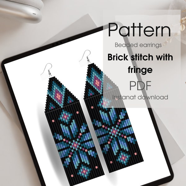 Brick stitch pattern. Beaded earrings with fringe. Christmas print earrings DIY. Seed bead pattern. Sweater pattern. Winter pattern. PDF