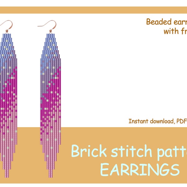 Earring pattern for beading - Brick stitch pattern for beaded fringe earrings - Instant download. Bead weaving. Gradation pattern.