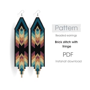 Bead earrings pattern, miyuki earrings, seed bead earrings handwoven diy, pdf, fringe earrings pattern
