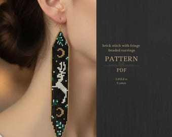 Christmas Reindeer Beaded Earrings Pattern | Brick Stitch PDF | 6 Inch Long Seed Bead Earrings | Instant Digital Download
