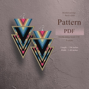 Brick stitch earrings pdf pattern foe beadweaving, tribal native style, Jewelry diy