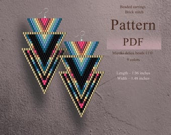 Brick stitch earrings pdf pattern foe beadweaving, tribal native style, Jewelry diy