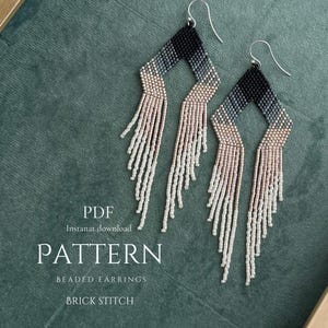 Beaded earrings PATTERN for brick stitch with fringe - Native inspired design - Instant download