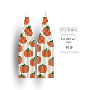 May include: Beaded earrings pattern featuring a pumpkin design. The pattern is for brick stitch with fringe and is available as an instant PDF download.