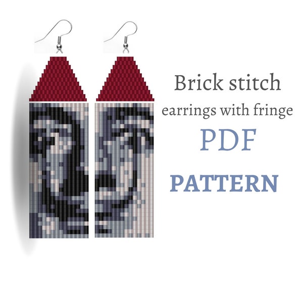 Beaded earrings Brick stitch pattern. Beaded earrings with fringe. Wearable art Salvador Dali DIY. Seed bead pattern. Unique pattern