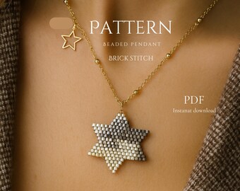 Beaded Star Pendant Pattern – Brick Stitch Tutorial | Miyuki Delica PDF | DIY Beadwork Jewelry
