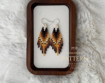 Beaded Earrings PATTERN – Brick Stitch with Fringe – Native Inspired Design – Instant Download - Czech beads