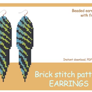 Earring pattern for beading - Brick stitch pattern for beaded fringe earrings - Tiger pattern earrings - Bead weaving