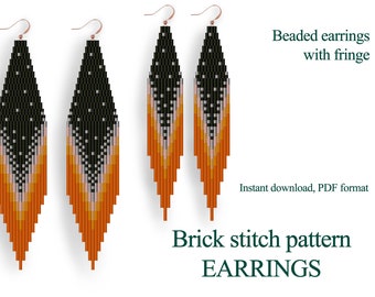 Earring pattern for beading - Brick stitch pattern for beaded fringe earrings - Instant download. Bead weaving.