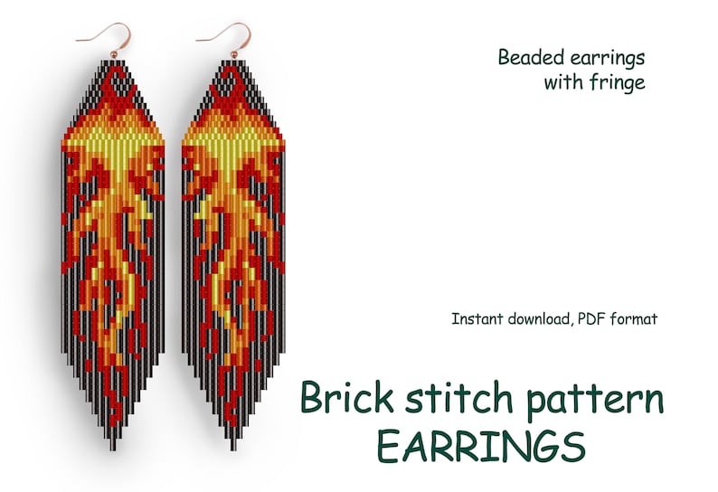 Earring pattern for beading Brick stitch pattern for beaded fringe earrings Instant download. Flame earrings image 1