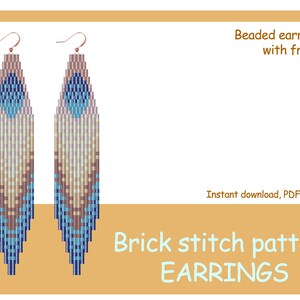 Brick stitch pattern.  Beaded earrings with fringe. Gradient print earrings DIY. Seed bead pattern.Wearable art pattern.