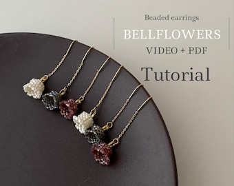 DIY Beaded Earrings Bellflowers Video Tutorial - Minimalist Floral Design, Miyuki Delica, Easy Beading for Beginners