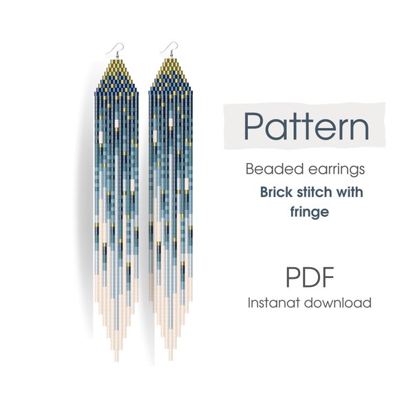 Bead fringe earrings pattern, brick stitch, native ethnic pattern, DIY earrings, PDF instant download