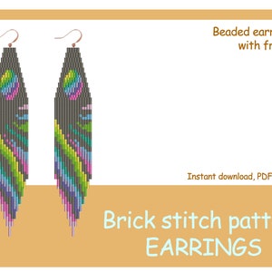 Earring pattern for beading - Brick stitch pattern for beaded fringe earrings - Instant download