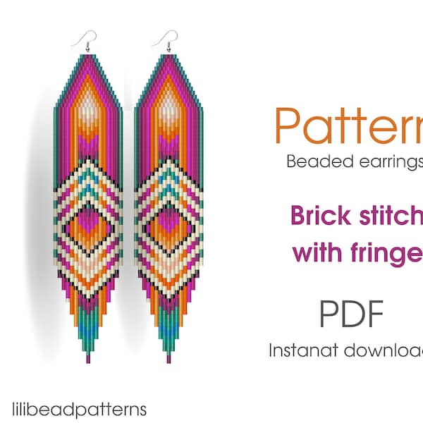 Pattern for beaded earrings with fringe - Brick stitch pattern - Native American inspired - Instant download