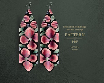 Fringe earrings pattern - beaded earrings flower design - brick stitch - pdf