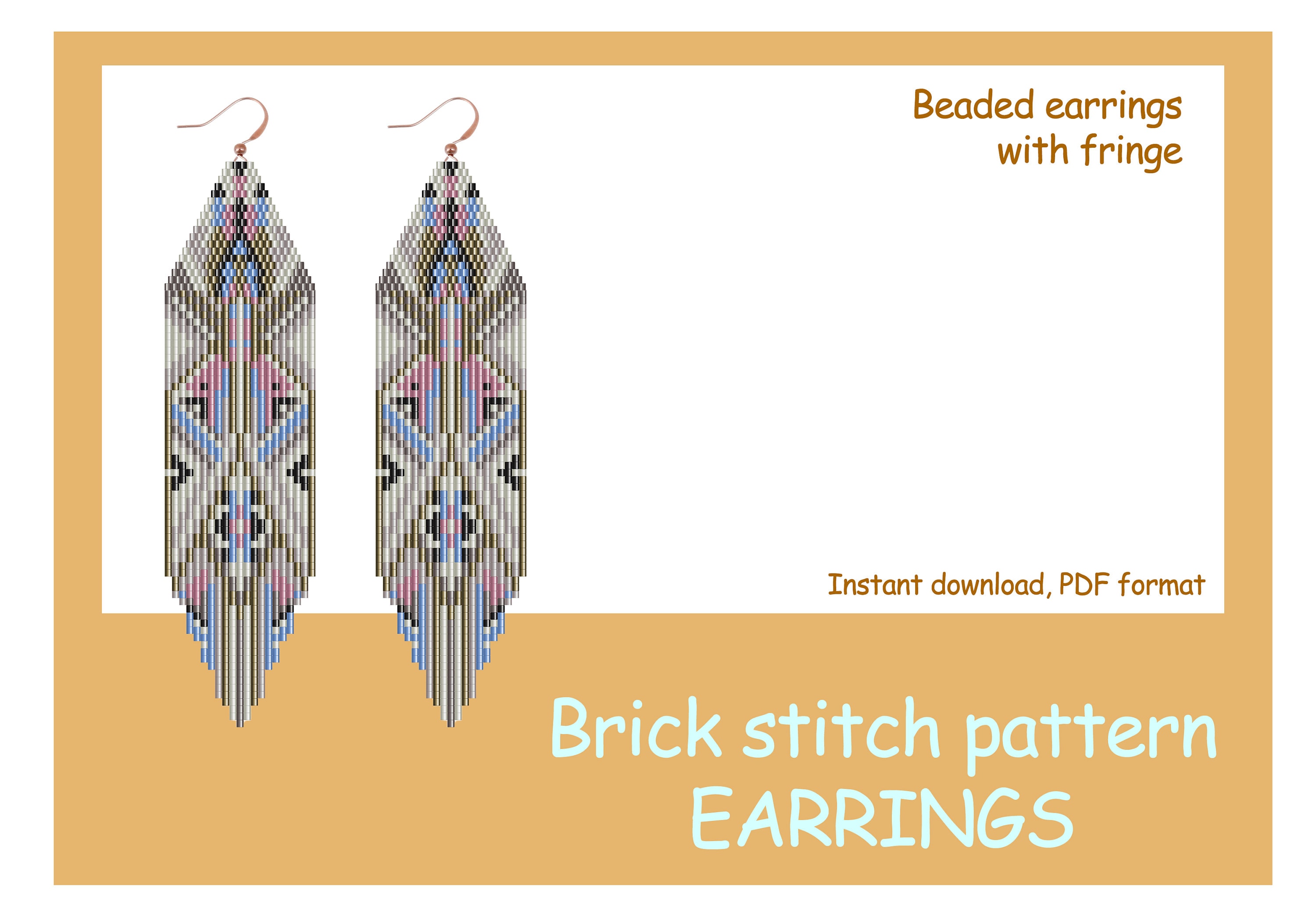 Earring pattern for beading - Brick stitch pattern for beaded fringe earrings - Native style inspired