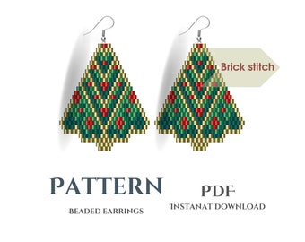 Puede incluir: Un patrón digital para pendientes de árbol de Navidad con cuentas. El patrón es para punto de ladrillo e incluye una descarga instantánea en PDF.