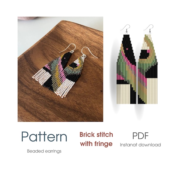 Modern abstract pattern for DIY beaded fringe earrings, brick stitch, PDF, instant download