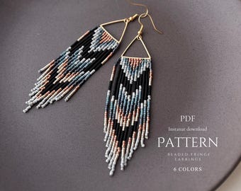 Fringe earrings PDF pattern, unique eye-catching design, DIY jewelry, instant download.