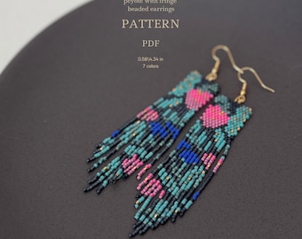 Miyuki delica pattern beaded earrings, peyote with fringe, pdf