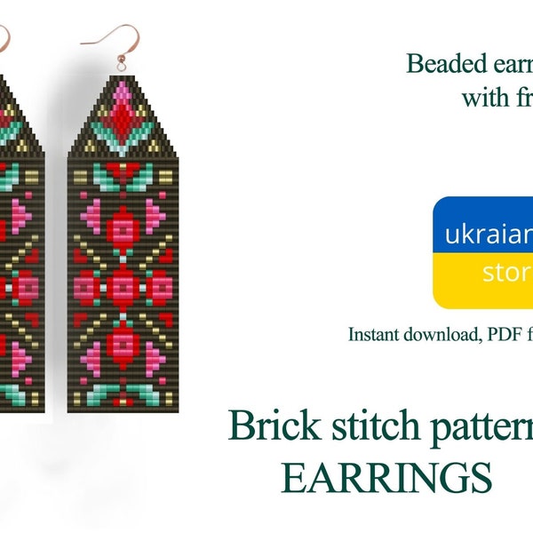Earring pattern for beading - Ukrainian embroidery pattern - Brick stitch pattern for beaded earrings - Instant download. Bead weaving.