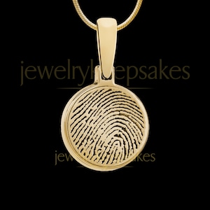 Fingerprint Necklace Gold, Round Fingerprint Engraved Jewelry, Gold Round Fingerprint Necklace, Personalized Gift, Gold Round Jewelry