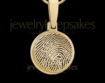 Fingerprint Necklace Gold, Round Fingerprint Engraved Jewelry, Gold Round Fingerprint Necklace, Personalized Gift, Gold Round Jewelry