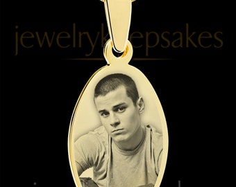 Photo Engraved Gold Plated Oval Necklace