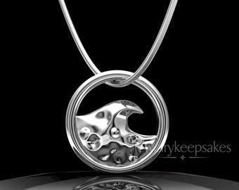 Silver Cremation Ashes In Jewelry, Custom Ocean Waves Ashes In Jewelry Silver, Waterproof Ashes Jewelry, Silver Waterproof Waves