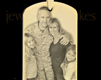 Double-sided Gold plated over stainless steel Dog Tag for Two photos