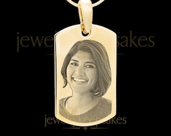 Photo Engraved Gold Plated Small Dog Tag Necklace