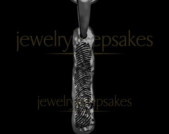 Black Tag Heart Fingerprint Necklace with Custom Engraving