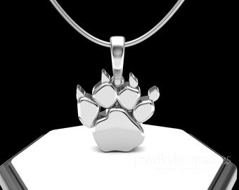 14K White Gold Paw Permanently Sealed Cremation Necklace