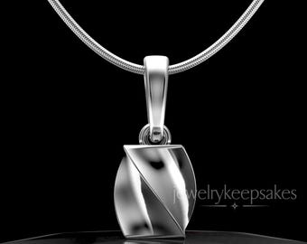 14K White Gold Twisted Rectangle Permanently Sealed Cremation Necklace