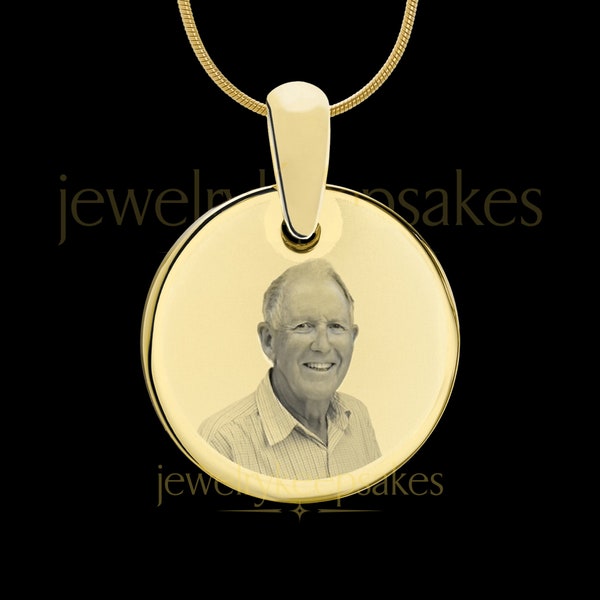 Photo Engraved Round Gold Plated Over Stainless Pendant