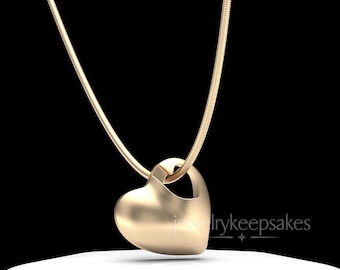 14K Yellow Gold Open-Corner Natural Heart Permanently Sealed Cremation Necklace