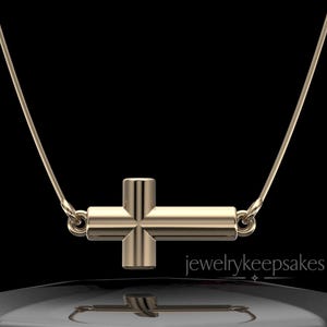 14K Gold Cremation Ashes In Jewelry, Custom Horizontal Cross Ashes In Jewelry 14K, Waterproof Ashes Jewelry, Gold Waterproof Cross