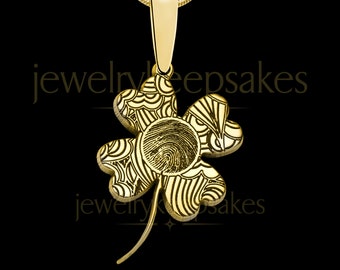 Fingerprint Necklace Gold, Irish Fingerprint Engraved Jewelry, Gold Clover Fingerprint Necklace Jewelry, Personalized Gift, Clover Jewelry