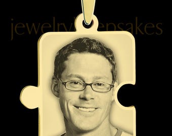 Gold-Plated Large Puzzle Keepsake Photo Necklace with Custom Engraving