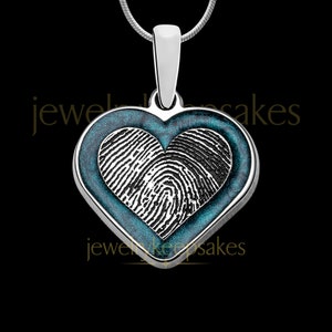 Fingerprint Necklace Silver, Blue Heart Fingerprint Engraved Jewelry, Silver Blue Heart Fingerprint Necklace Jewelry, Personalized Gift