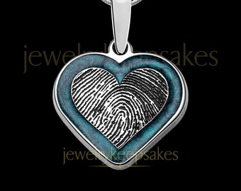 Fingerprint Necklace Silver, Blue Heart Fingerprint Engraved Jewelry, Silver Blue Heart Fingerprint Necklace Jewelry, Personalized Gift